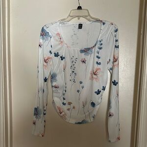 SHEIN White Floral Long Sleeve Top